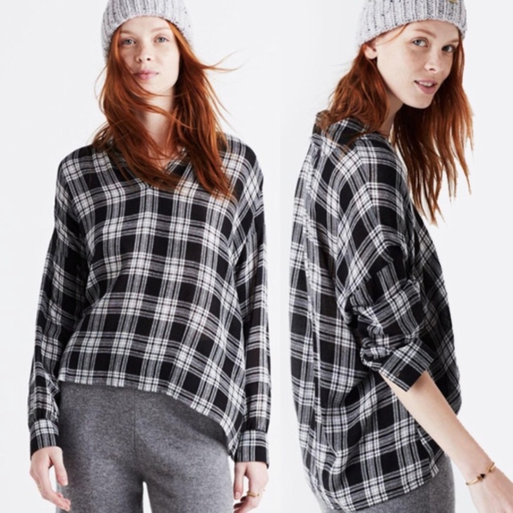 madewell long sleeve black&white plaid shirt
